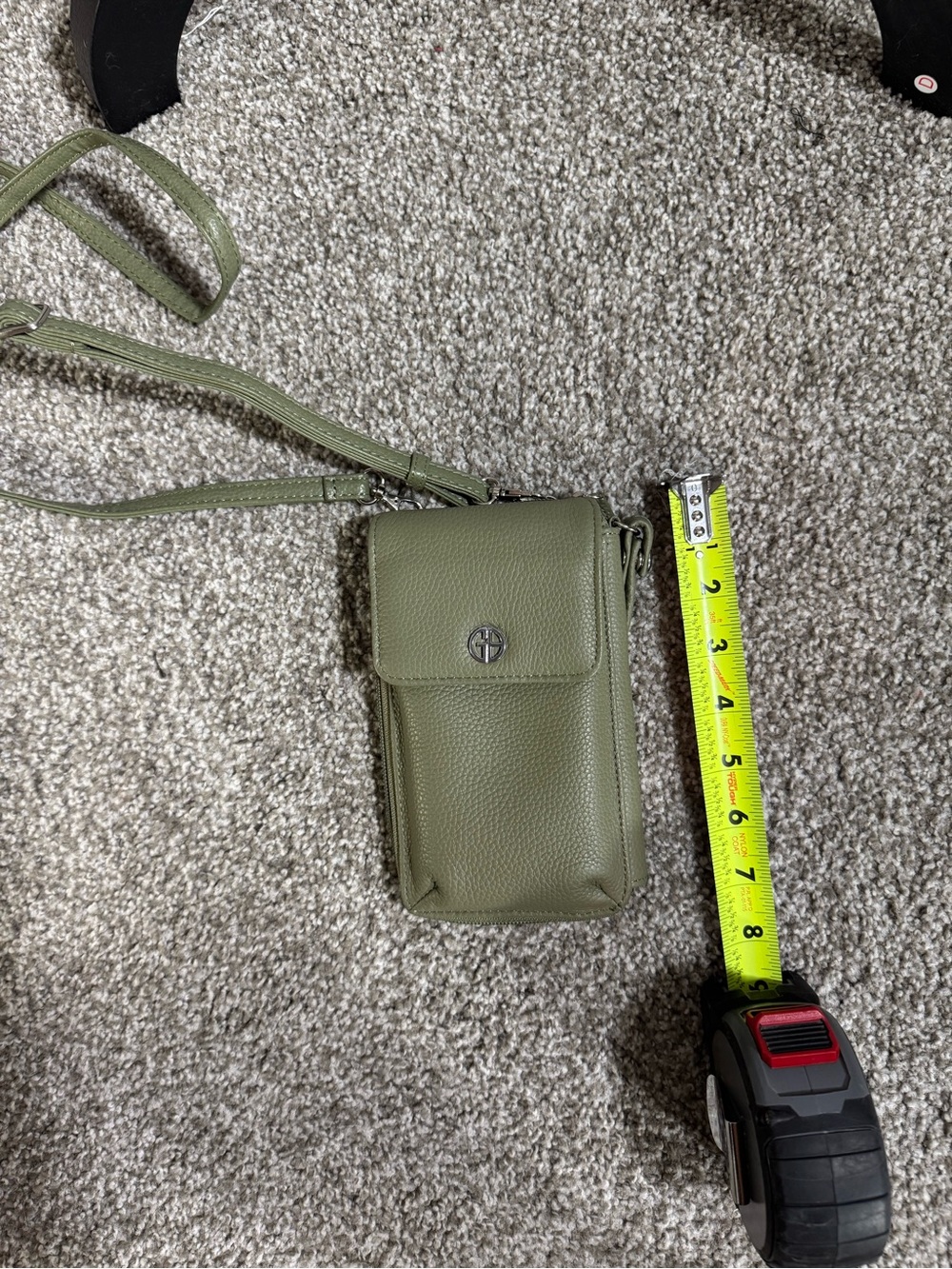 Olive Green Pebbled Leather Crossbody Phone Wallet with Detachable Strap - Picture 3 of 6